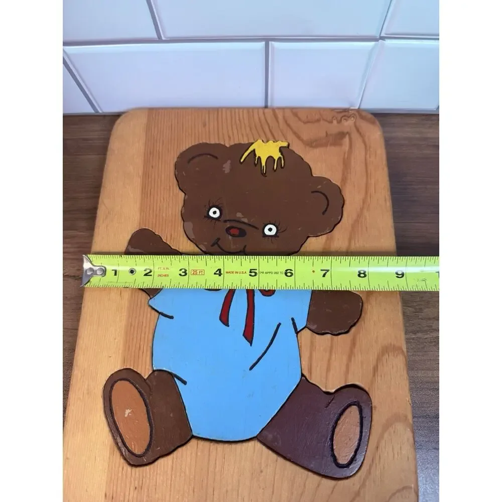 Vintage Handmade Wooden Tray Puzzles Teddy Bear & Panda Folk Art Set